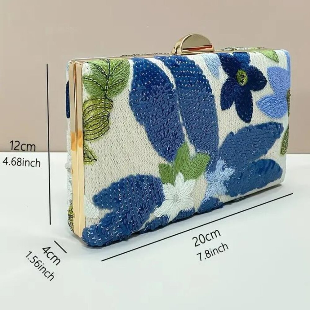 Floral Embroidered Clutch with Chain Strap - Picture 2 of 3
